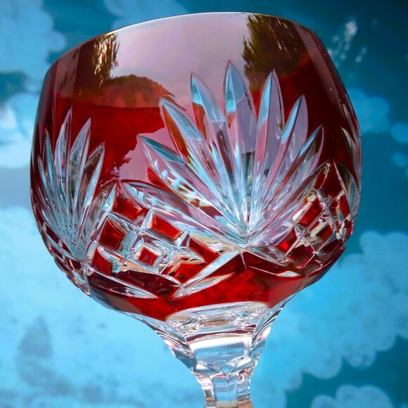 Set of 4 Ajka Caroline 9 Point Wine Hock Cut to Clear 2 Ruby/2 Amethyst Goblets - Picture 9 of 10